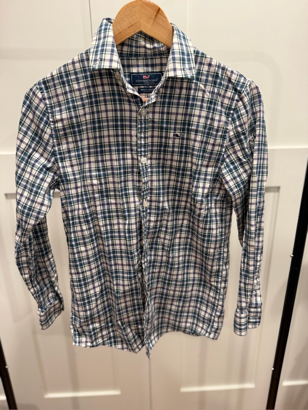 Vineyard Vines Boy’s Blue & White flannel Plaid Button-Down Shirt